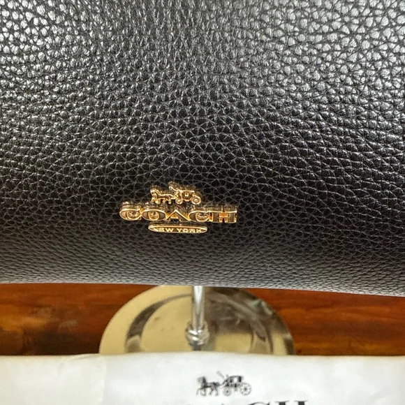 Coach Black Leather Tote Bag with Gold Chain Handles in EUC - Picture 5 of 12